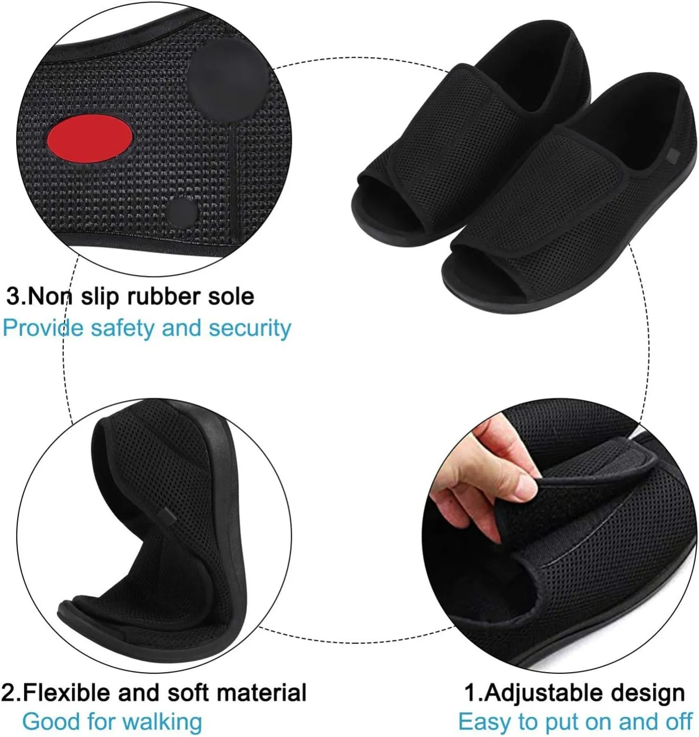 Women Diabetic Shoes Edema Slippers, Comfortable Adjustable Wide Width Open Toe Sandals, Elderly House Shoes for Swollen Feet Wine Red,7.5
