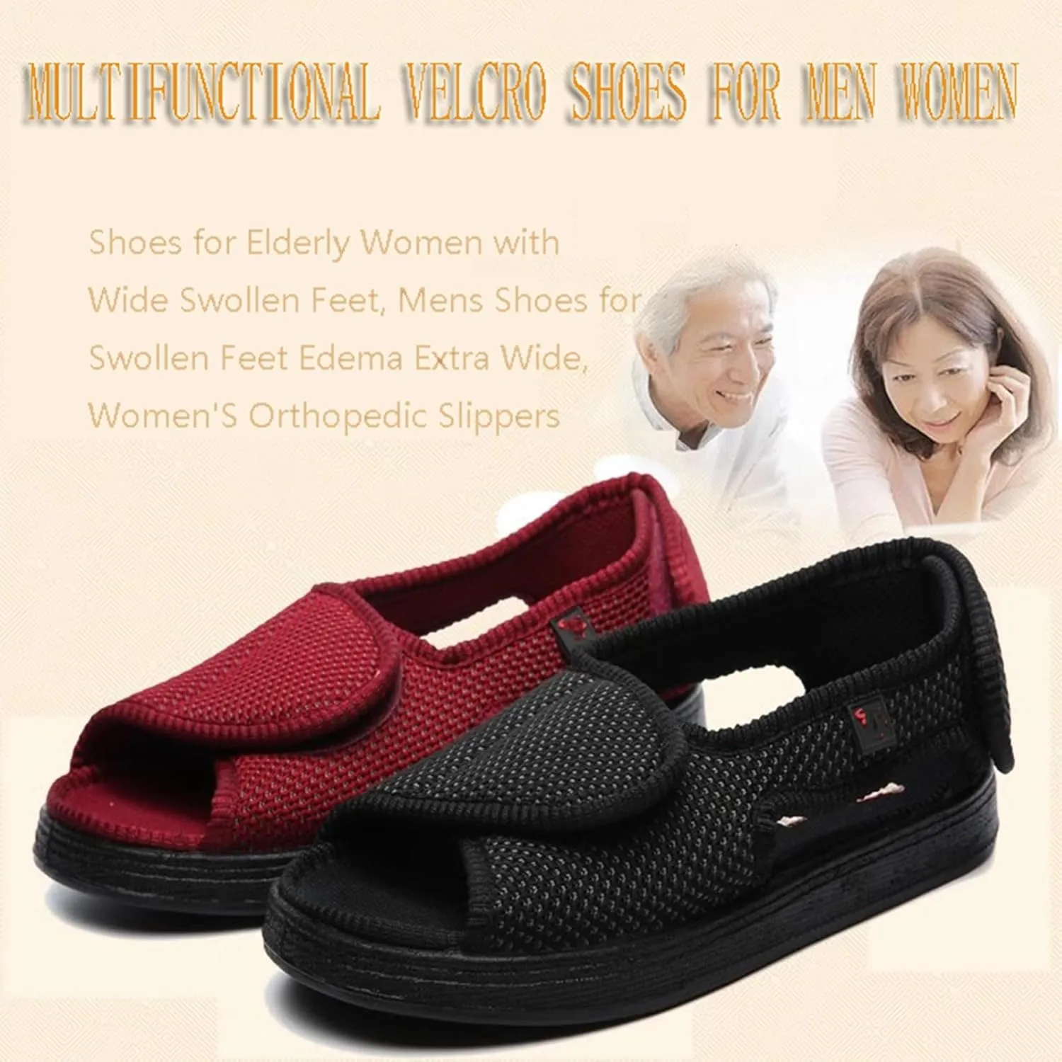 Women Diabetic Shoes Edema Slippers, Comfortable Adjustable Wide Width Open Toe Sandals, Elderly House Shoes for Swollen Feet Wine Red,7.5