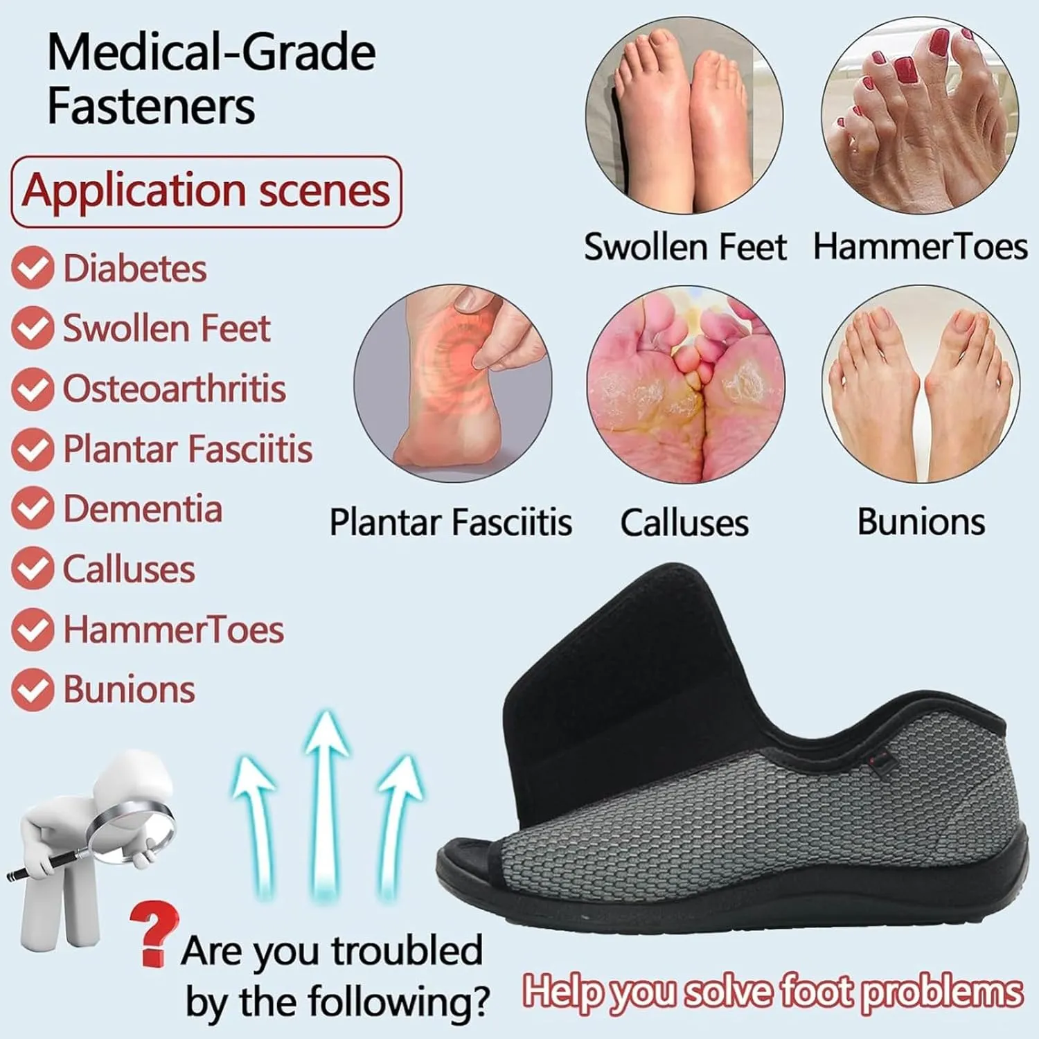 Women Diabetic Shoes Edema Slippers, Comfortable Adjustable Wide Width Open Toe Sandals, Elderly House Shoes for Swollen Feet Wine Red,7.5