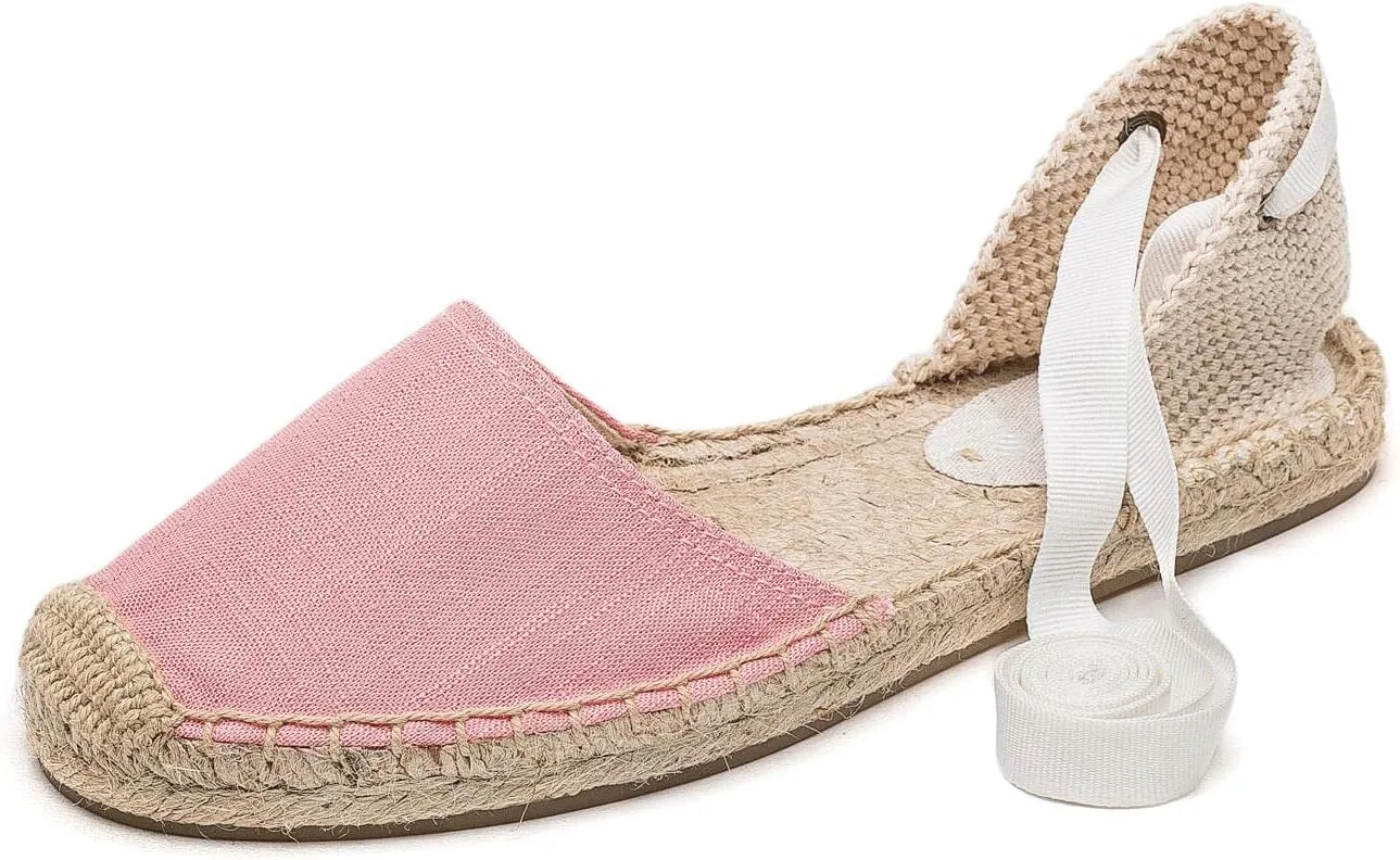 Women Espadrille Lace Up Flats Comfortable Summer Breathable Espadrille Sandals Adjustable Shoelace Dating Work Travel