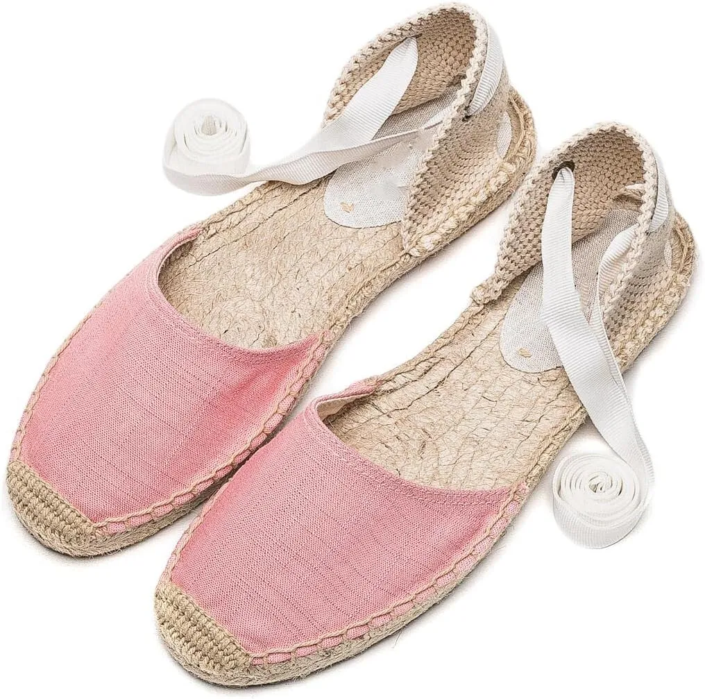 Women Espadrille Lace Up Flats Comfortable Summer Breathable Espadrille Sandals Adjustable Shoelace Dating Work Travel