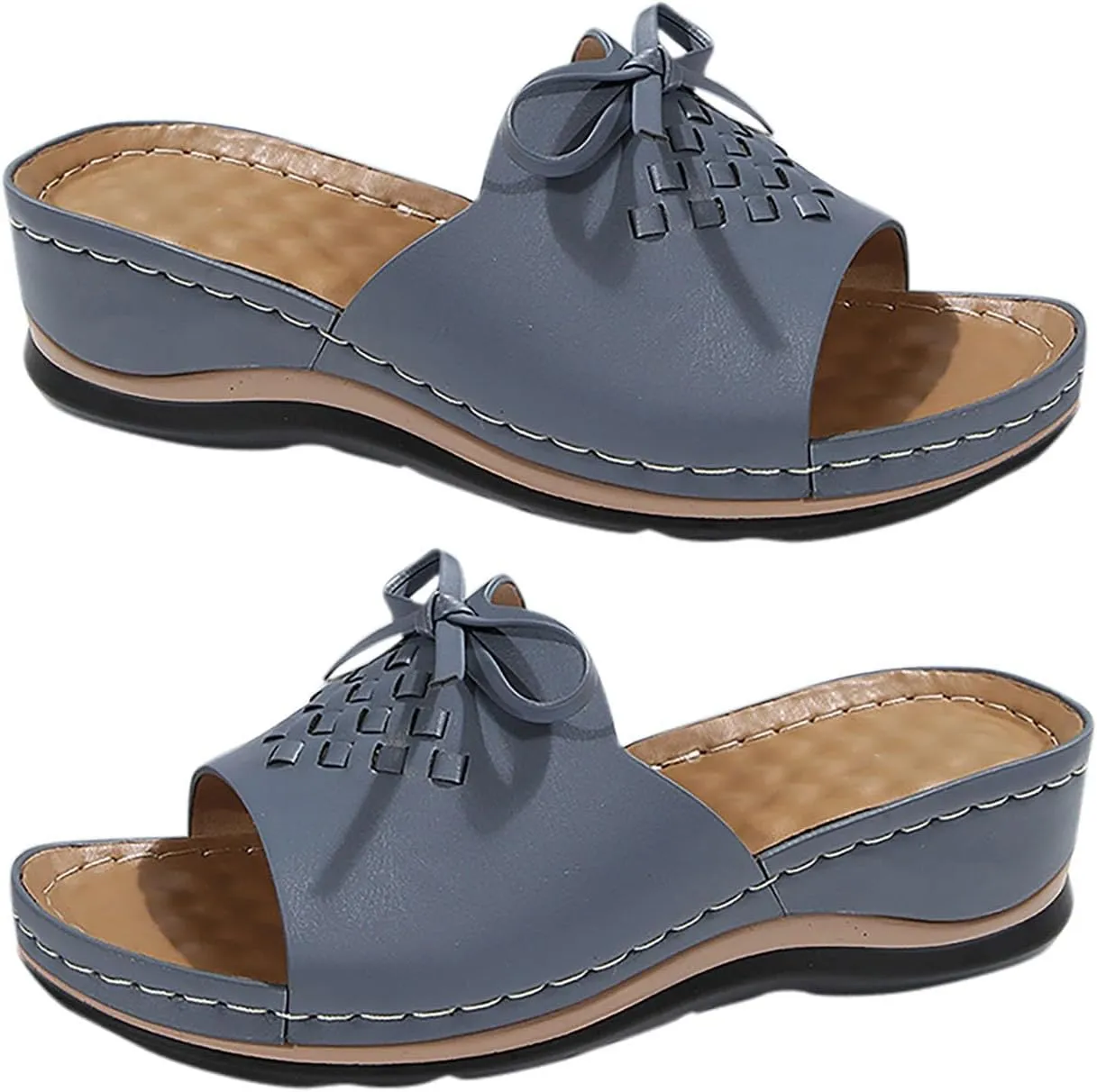Women Low Wedge Sandals Summer Slip-on Slides Dressy Casual Wedges Slippers Comfort Bowknot Sandal 2025 New
