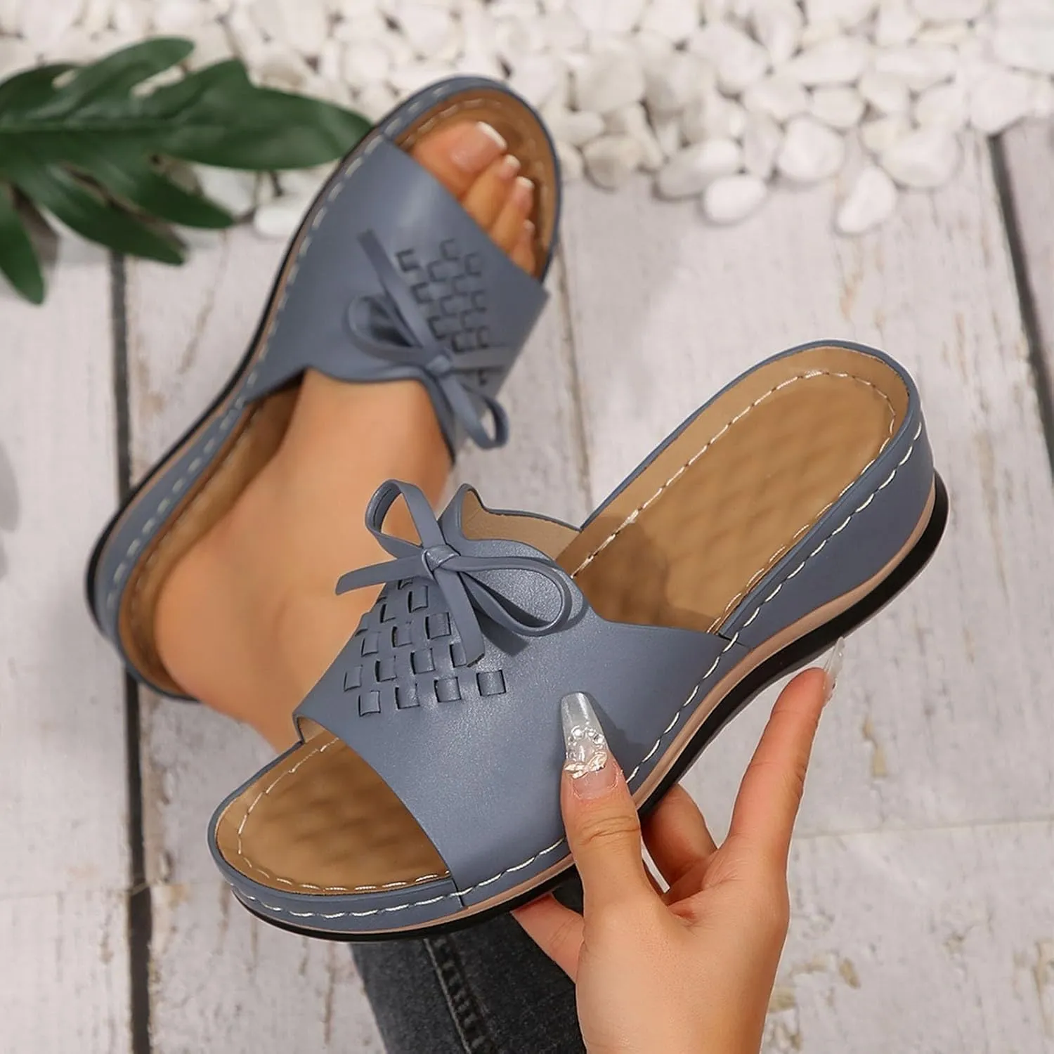 Women Low Wedge Sandals Summer Slip-on Slides Dressy Casual Wedges Slippers Comfort Bowknot Sandal 2025 New