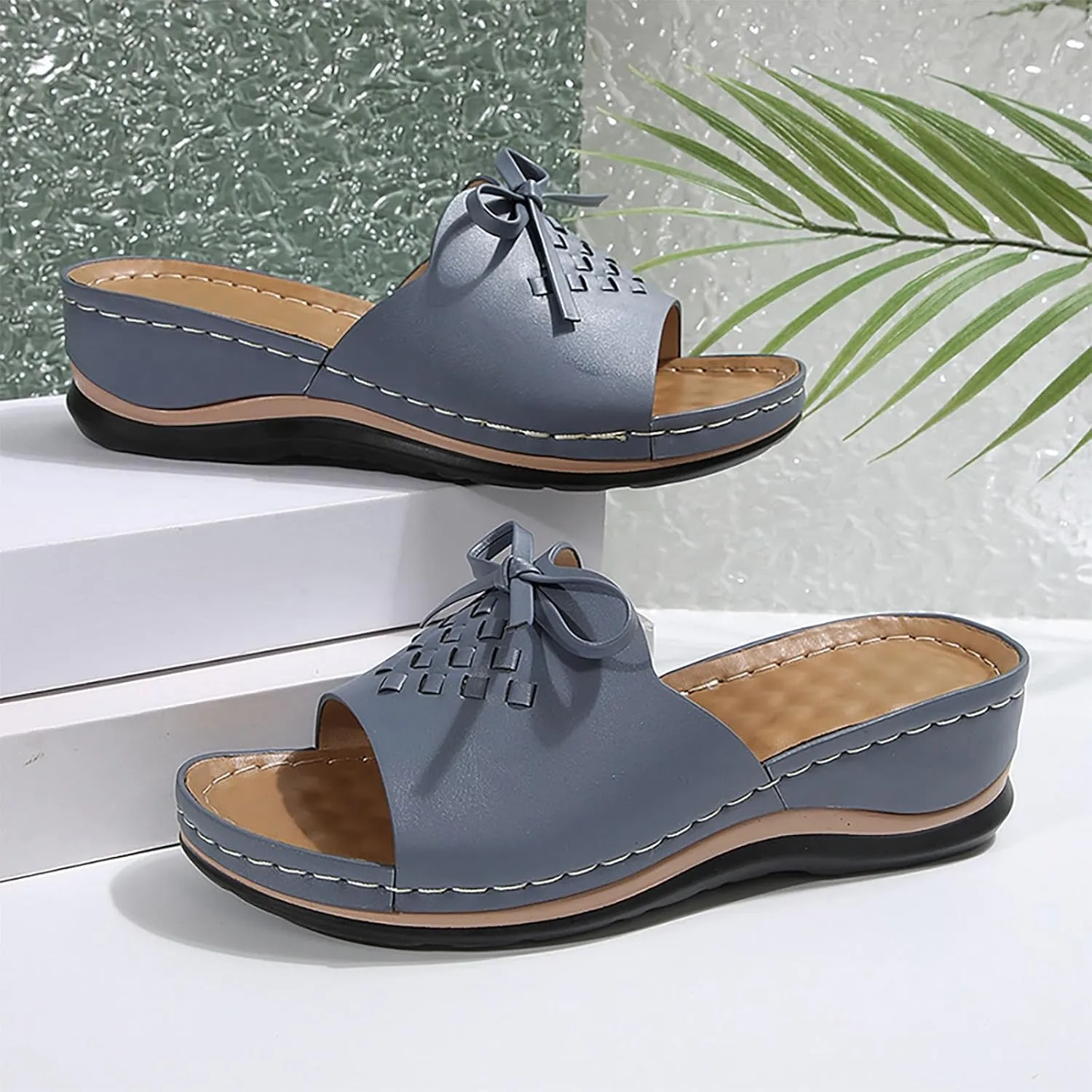 Women Low Wedge Sandals Summer Slip-on Slides Dressy Casual Wedges Slippers Comfort Bowknot Sandal 2025 New