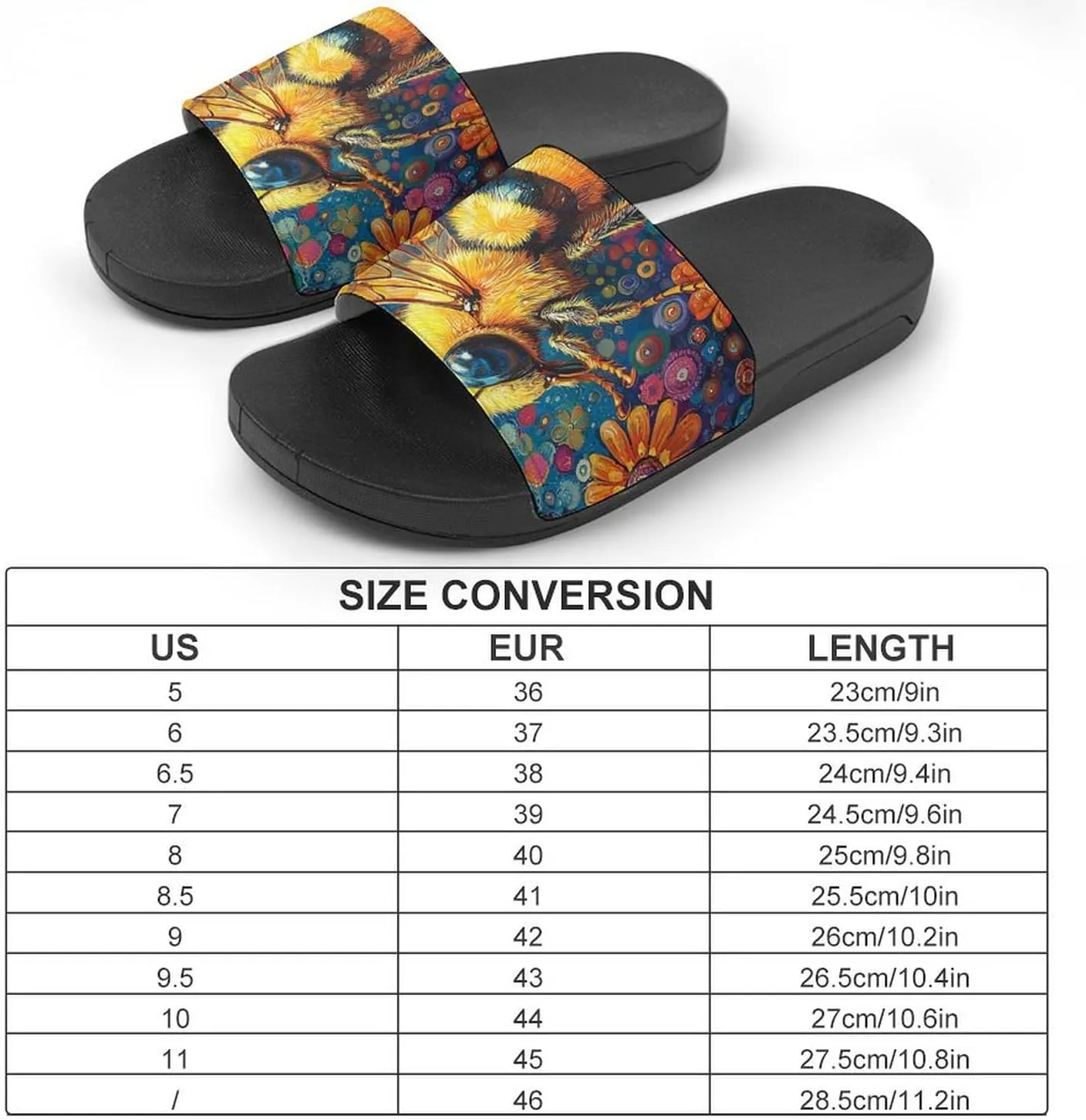 Women Men Slide Slippers Sandals Shower Home Beach House Shoes Gifts, Bee Golden Honeybee Art