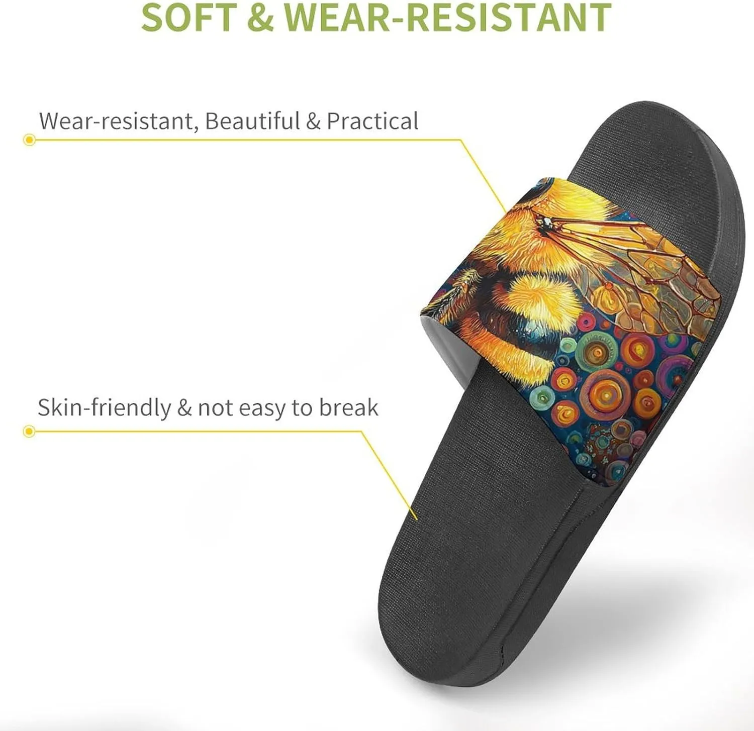 Women Men Slide Slippers Sandals Shower Home Beach House Shoes Gifts, Bee Golden Honeybee Art