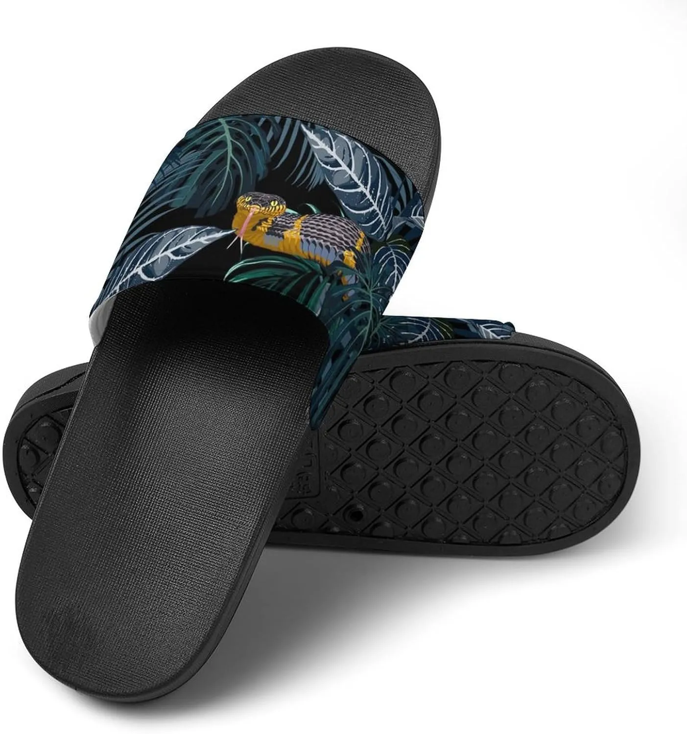 Women Men Slide Slippers Sandals Shower Home Beach House Shoes Gifts, Tropical Jungle Yellow Snake