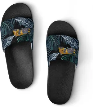 Women Men Slide Slippers Sandals Shower Home Beach House Shoes Gifts, Tropical Jungle Yellow Snake