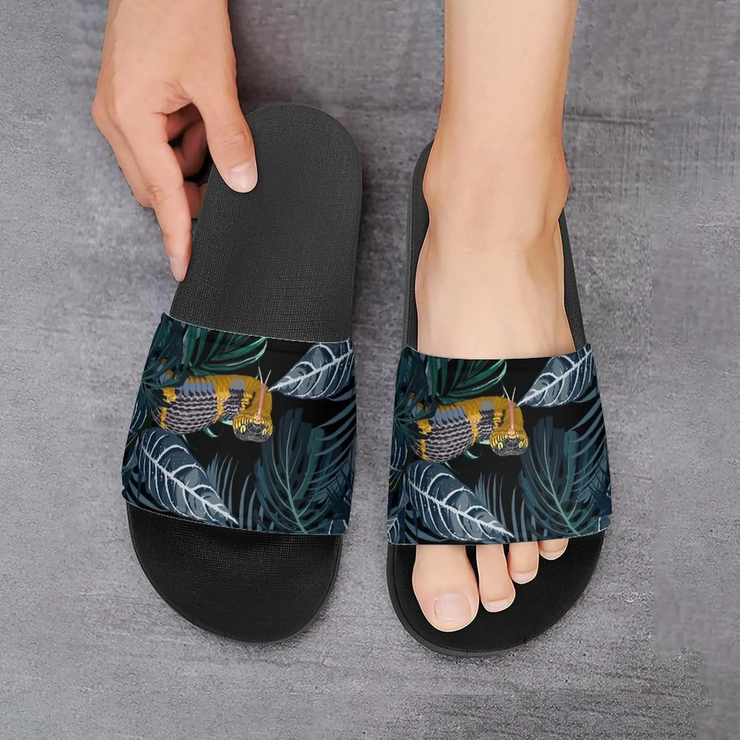 Women Men Slide Slippers Sandals Shower Home Beach House Shoes Gifts, Tropical Jungle Yellow Snake