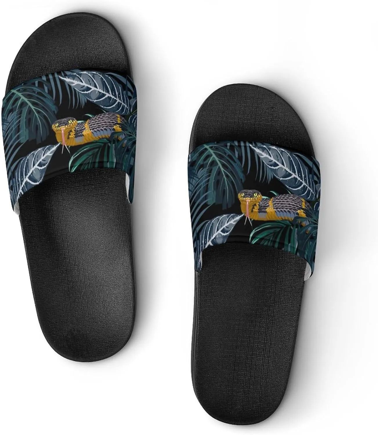 Women Men Slide Slippers Sandals Shower Home Beach House Shoes Gifts, Tropical Jungle Yellow Snake