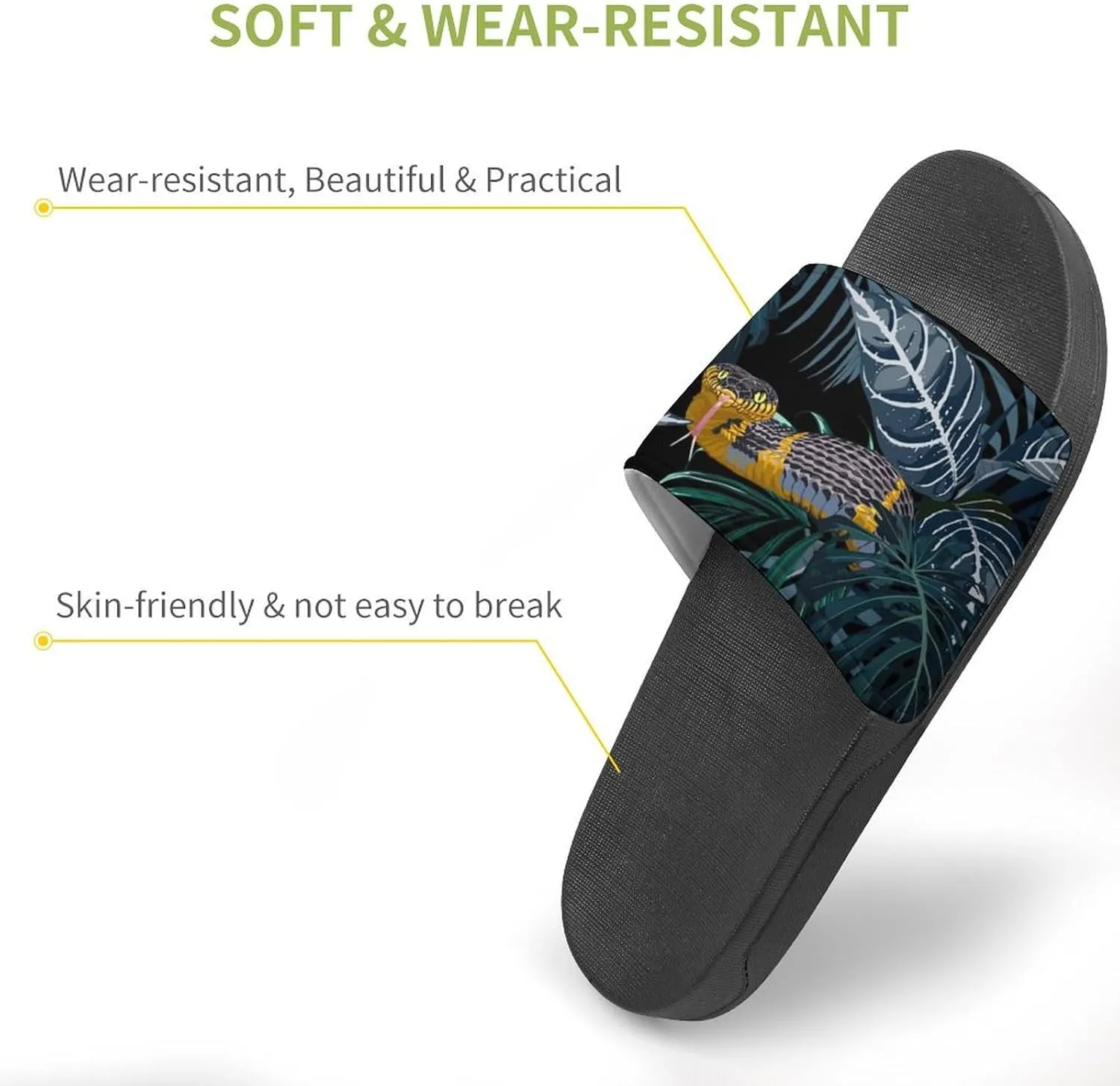 Women Men Slide Slippers Sandals Shower Home Beach House Shoes Gifts, Tropical Jungle Yellow Snake