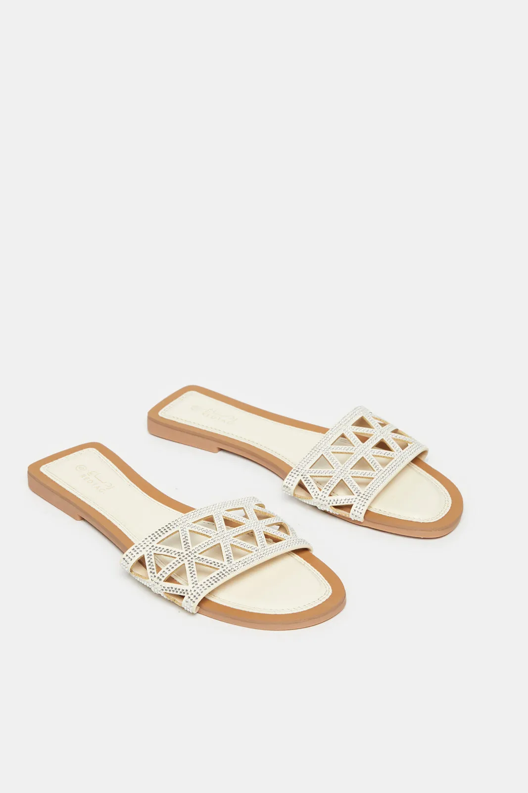 Women White Embellished Mule