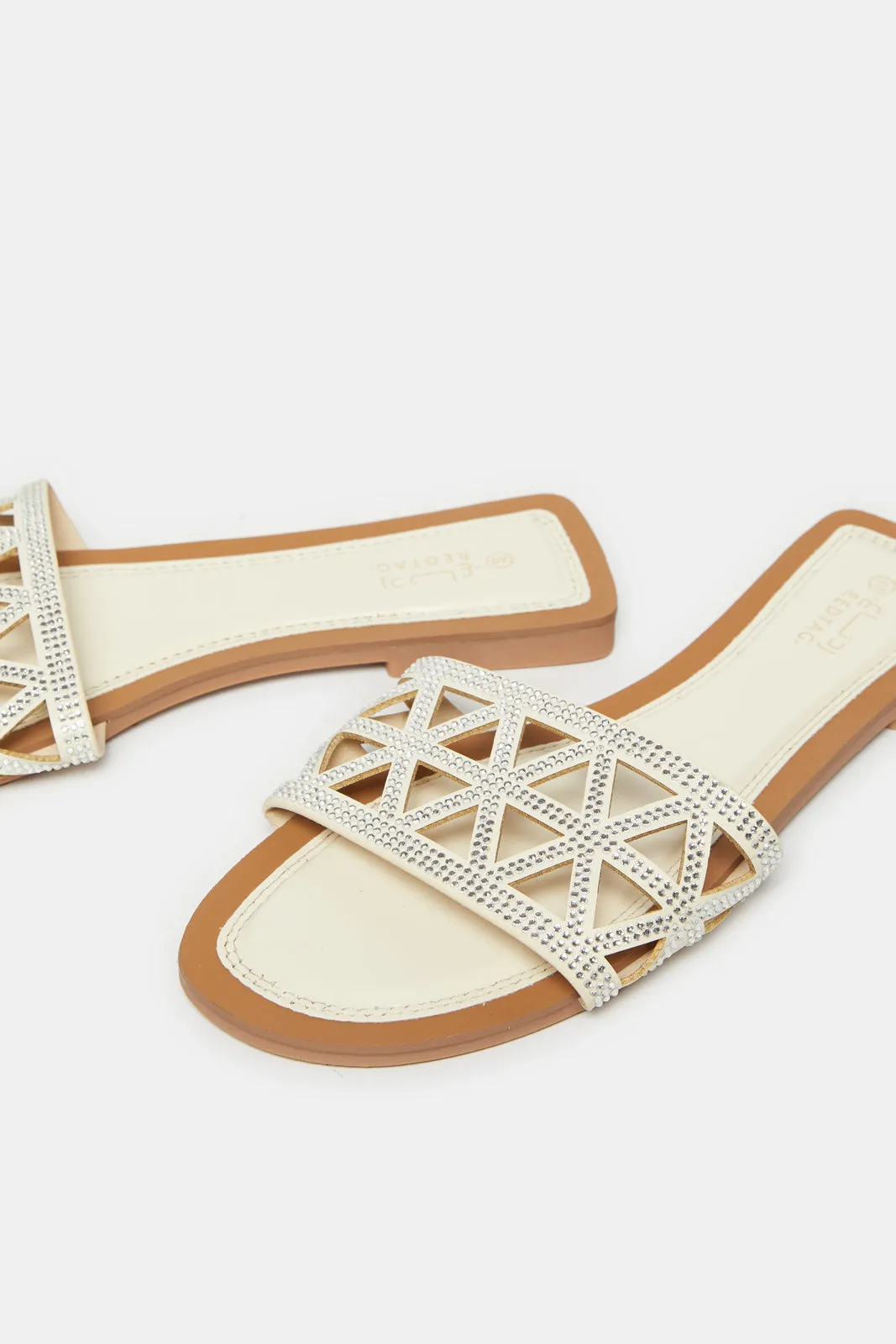 Women White Embellished Mule