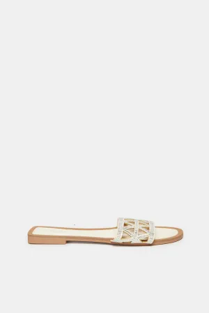 Women White Embellished Mule
