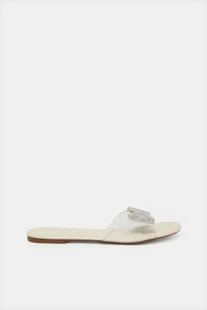 Women White Embellished Mule