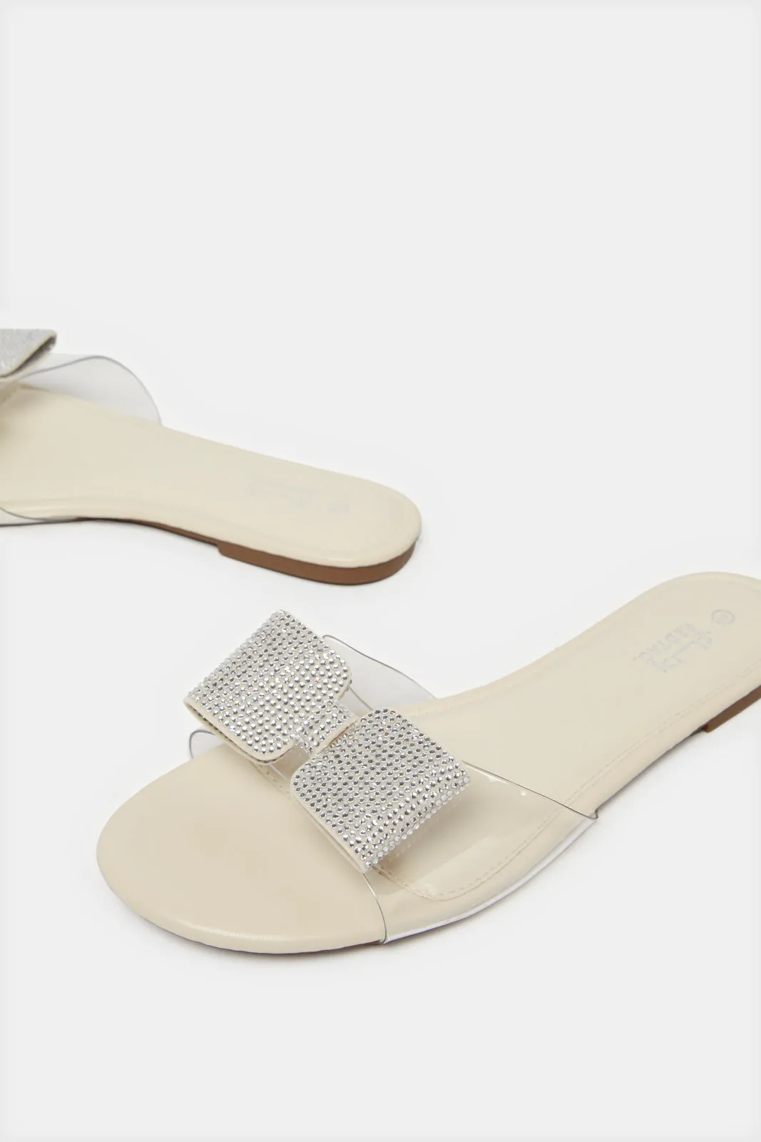 Women White Embellished Mule
