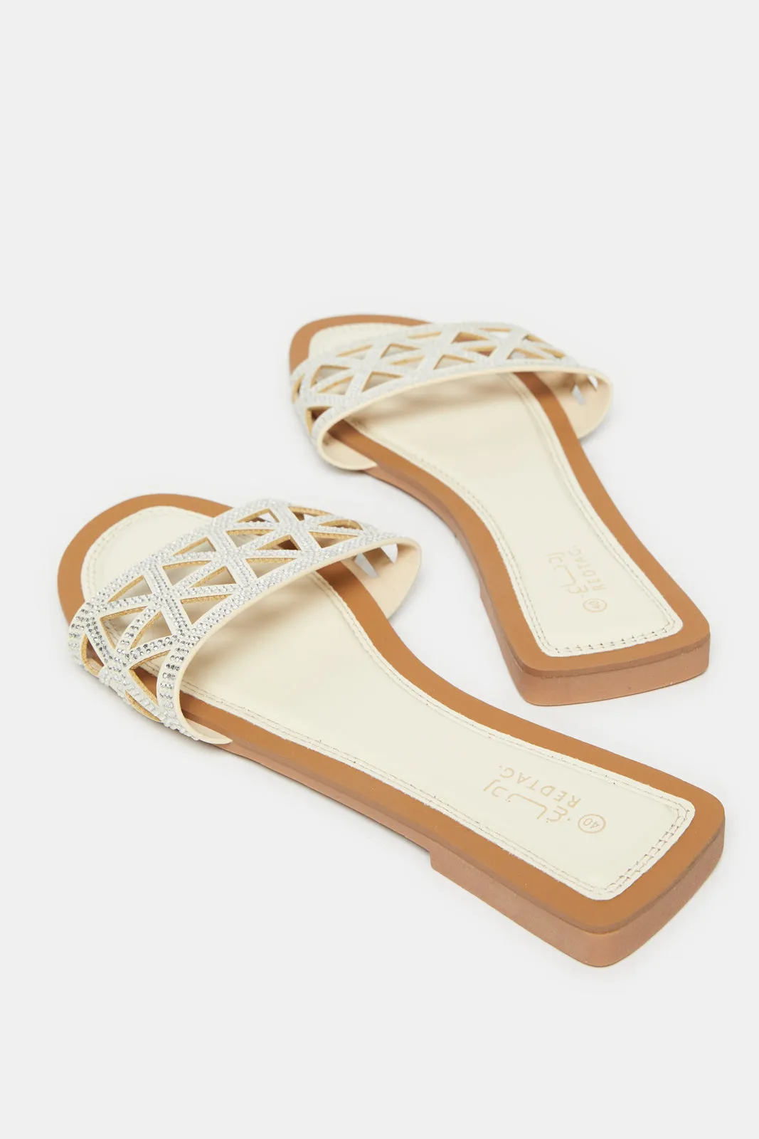 Women White Embellished Mule