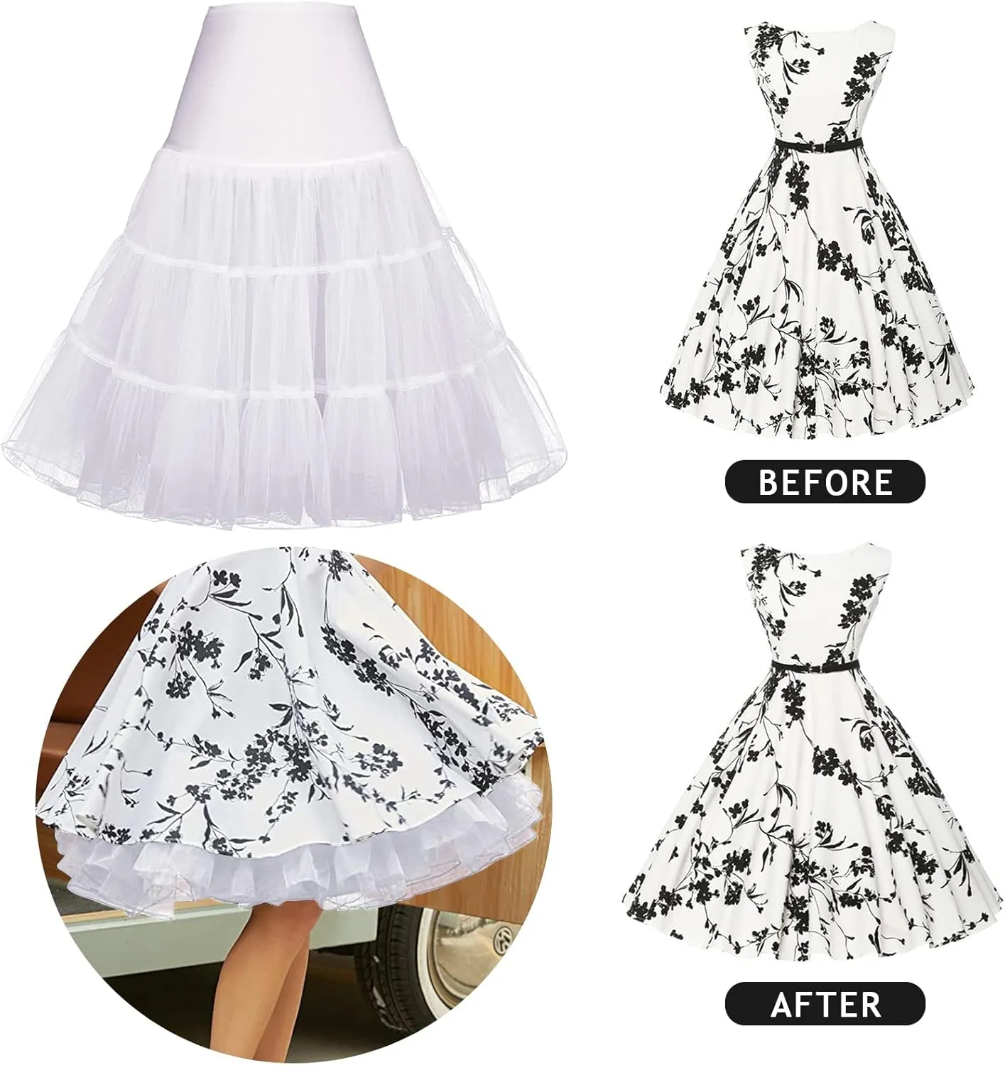 Women's 1950s Petticoat Skirts Vintage Puffy Tutu Crinoline Ballet Underskirt