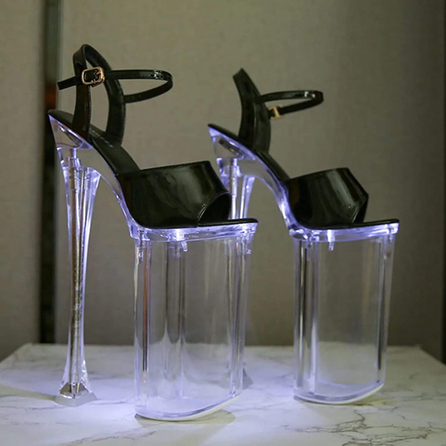 Women's 26CM/10.23IN LED Light Shine Platform Sandals Fetish High Heel Sexy Stripper Nightclub Pole Dancing Shoes Party Dress Pumps