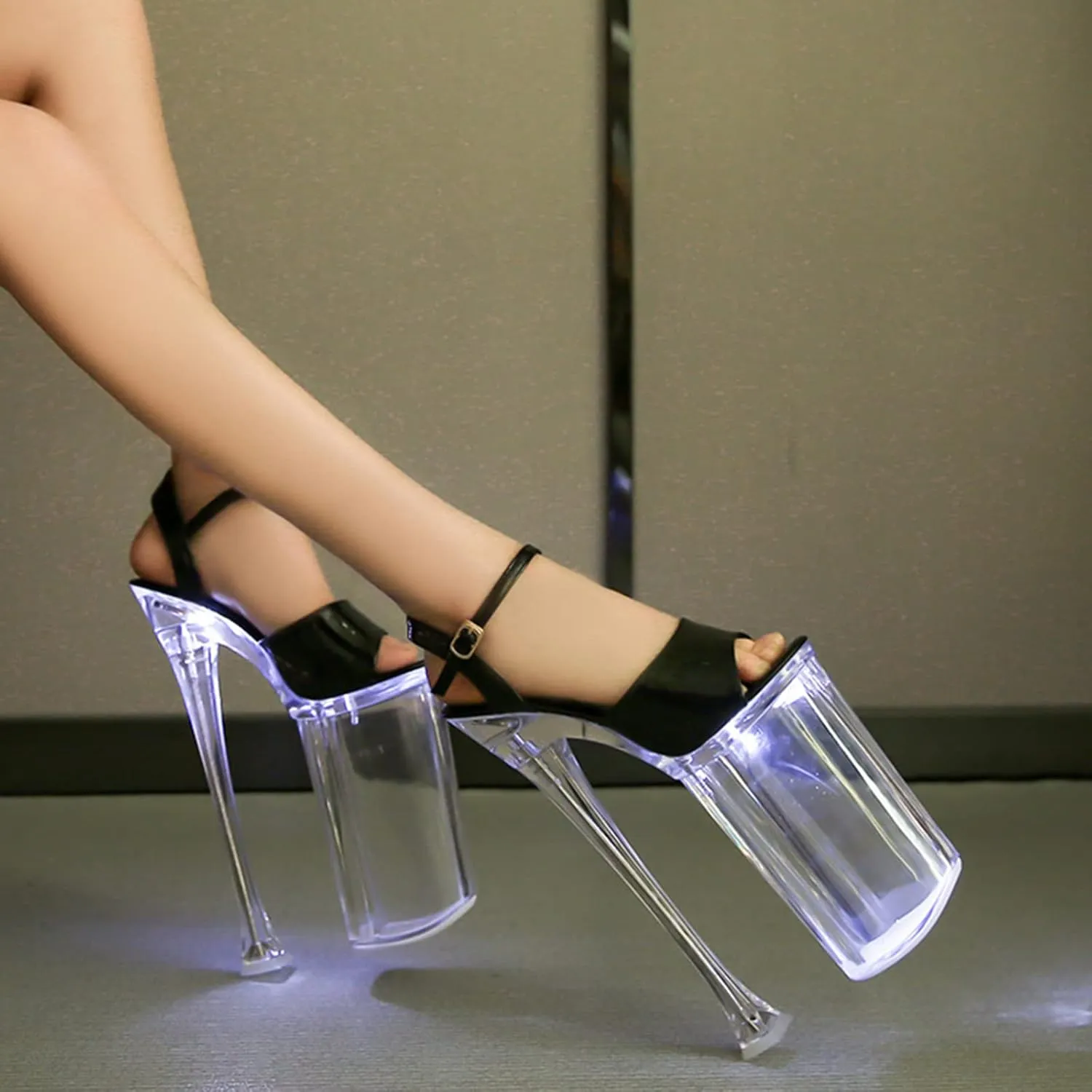 Women's 26CM/10.23IN LED Light Shine Platform Sandals Fetish High Heel Sexy Stripper Nightclub Pole Dancing Shoes Party Dress Pumps