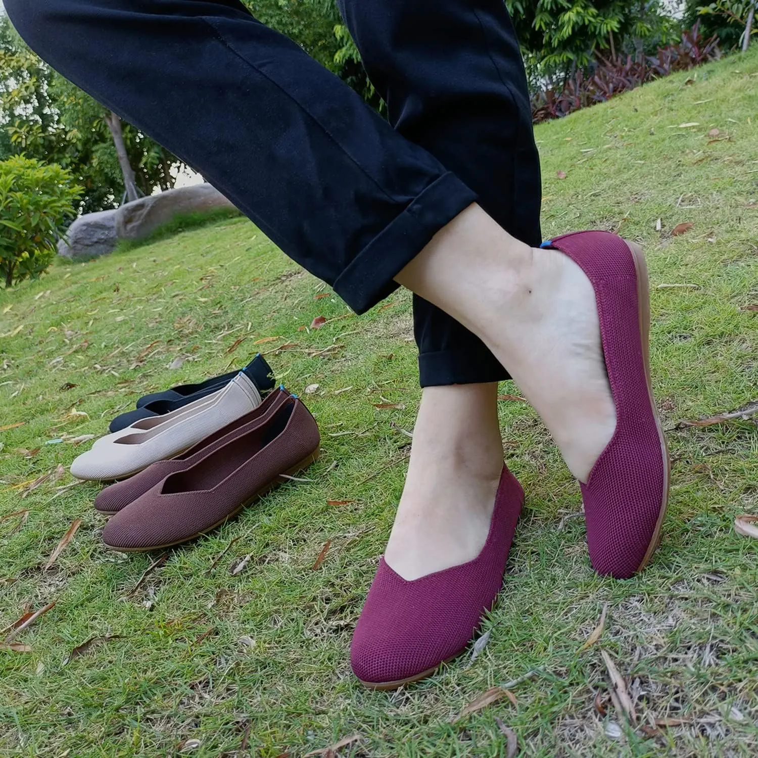 Women's Ballet Flat Dressy Casual Knit Shoes Round Toe Women Mesh Flats