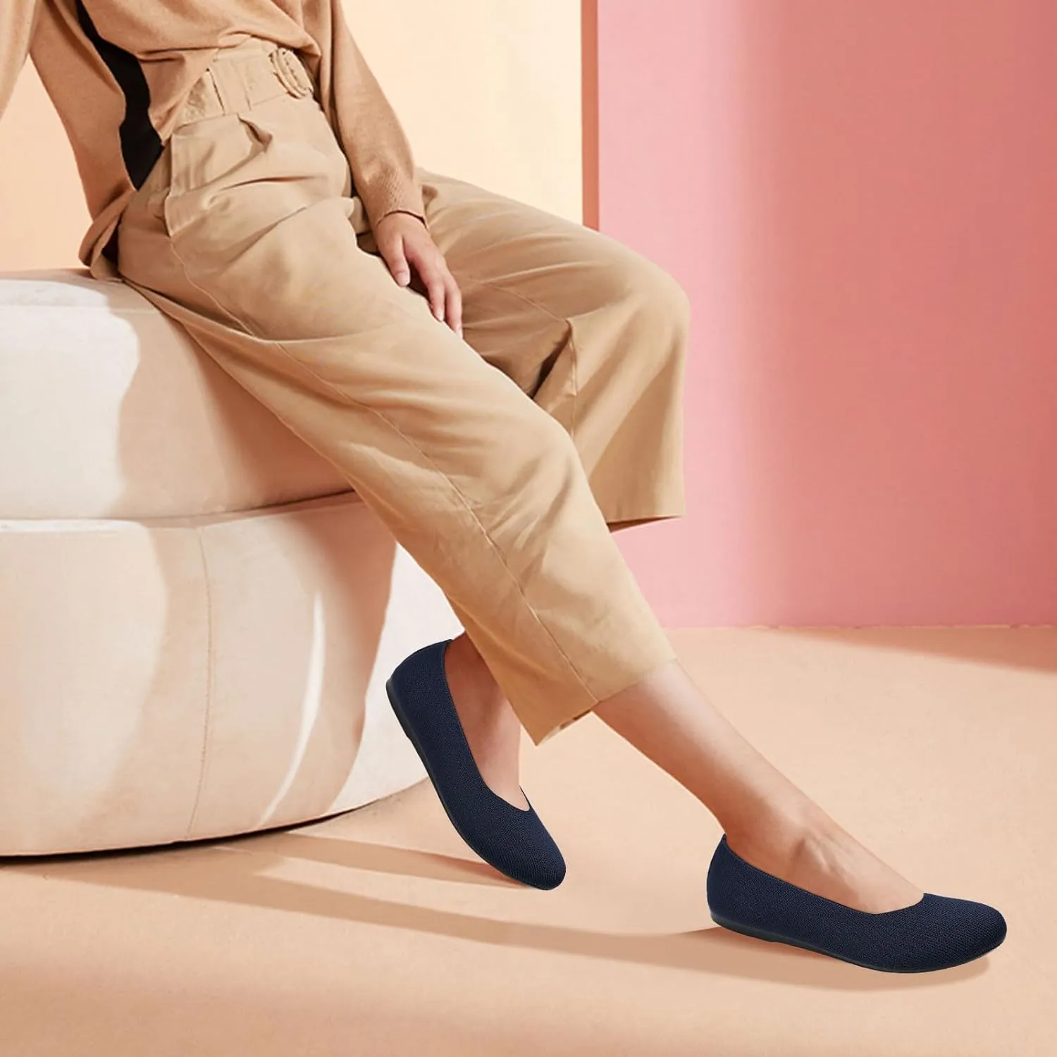 Women's Ballet Flat Dressy Casual Knit Shoes Round Toe Women Mesh Flats