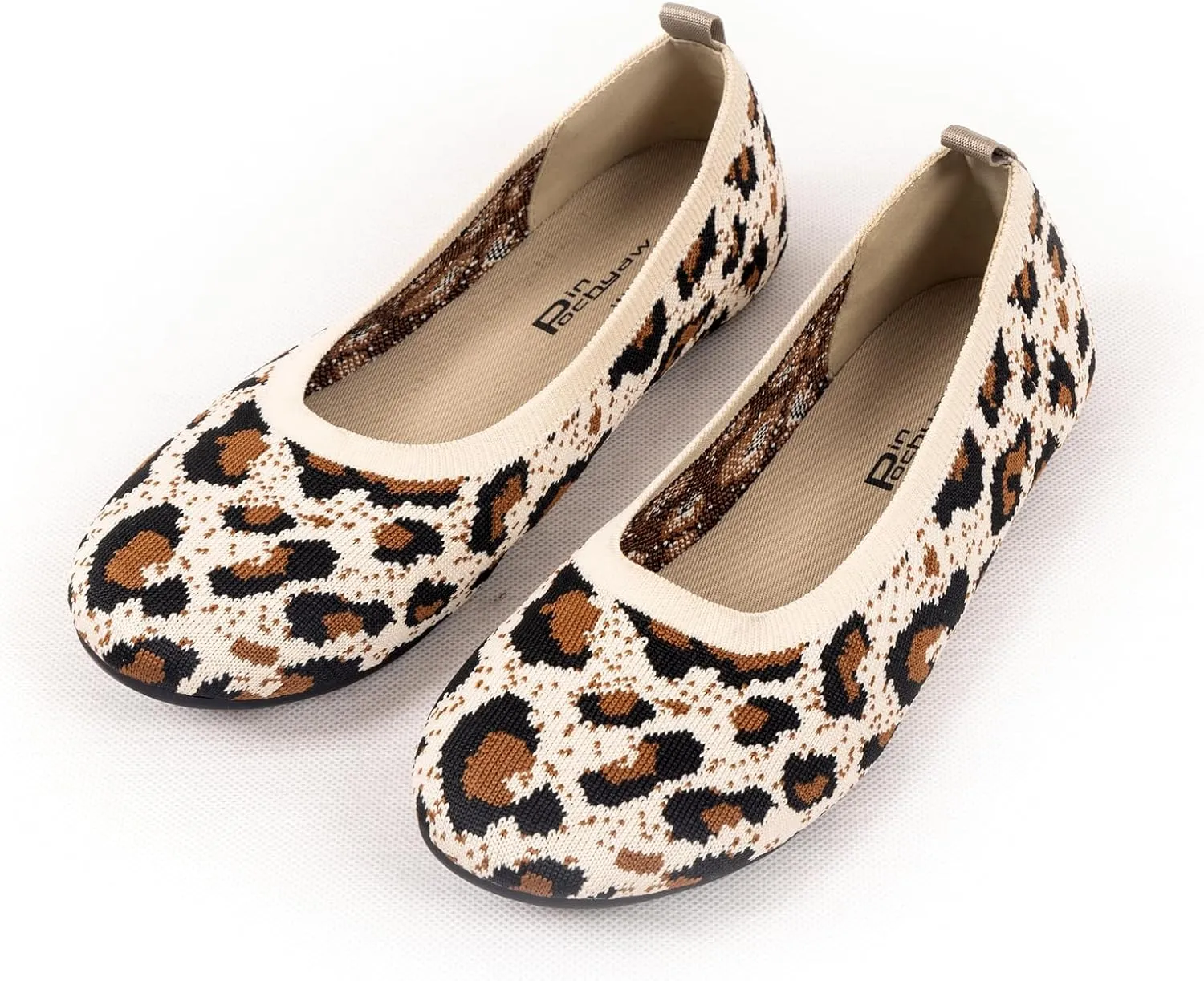 Women’s Ballet Flat Shoes Knit Shoes Round Toe Slip On Ballerina Walking Flats Shoes Black Leopard Comfortable Shoes