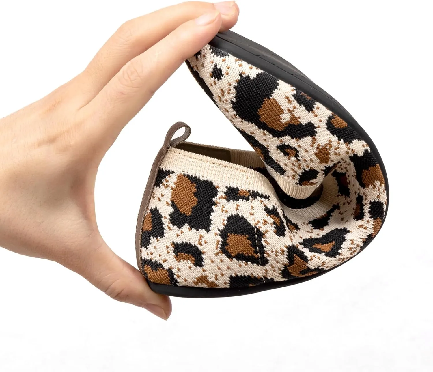 Women’s Ballet Flat Shoes Knit Shoes Round Toe Slip On Ballerina Walking Flats Shoes Black Leopard Comfortable Shoes