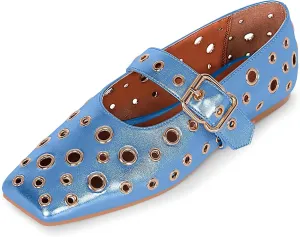 Women's Ballet Flats Studded Metal Eyelet Buckle Perforated Mary Jane Shoes