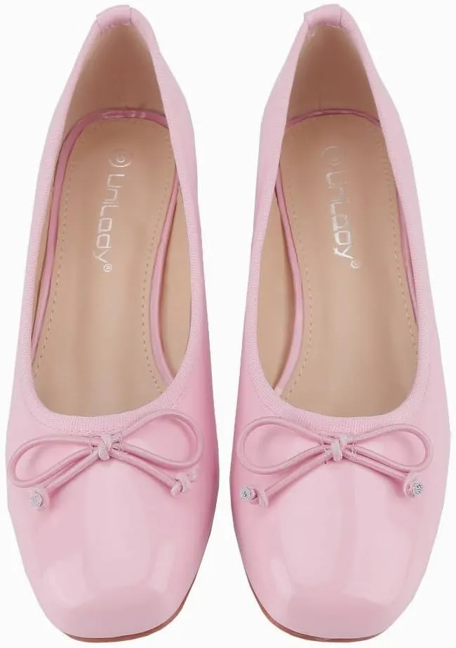 Women's Ballet Pumps Low Chnuky Block Heel Pump Round Toe Bow Detail Classic Comfortable Dress Shoes Spring Summer Vacation Spring Break Easter