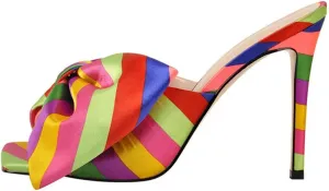 Women's Bow Slip-On Mules - Matte Colorful Thin Heel Sandals