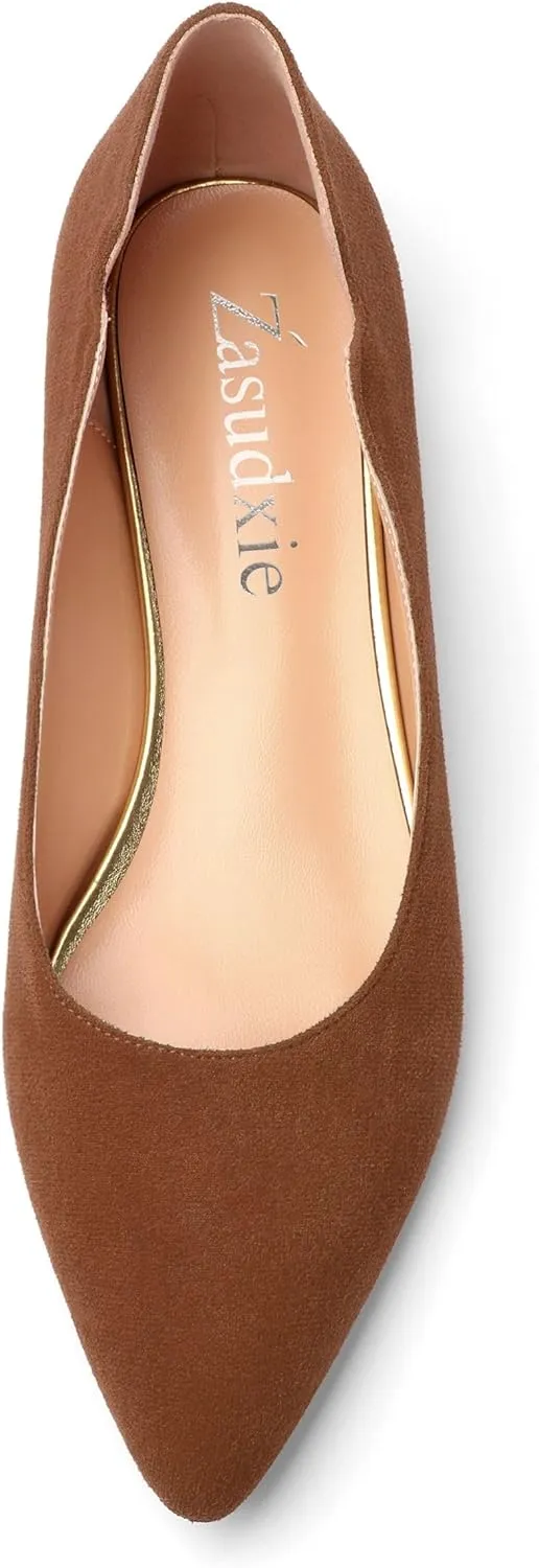 Women's Classic Ballet Flats, Casual Pointed Toe Suede Ballet Comfort Soft Slip On Flats Shoes for Women