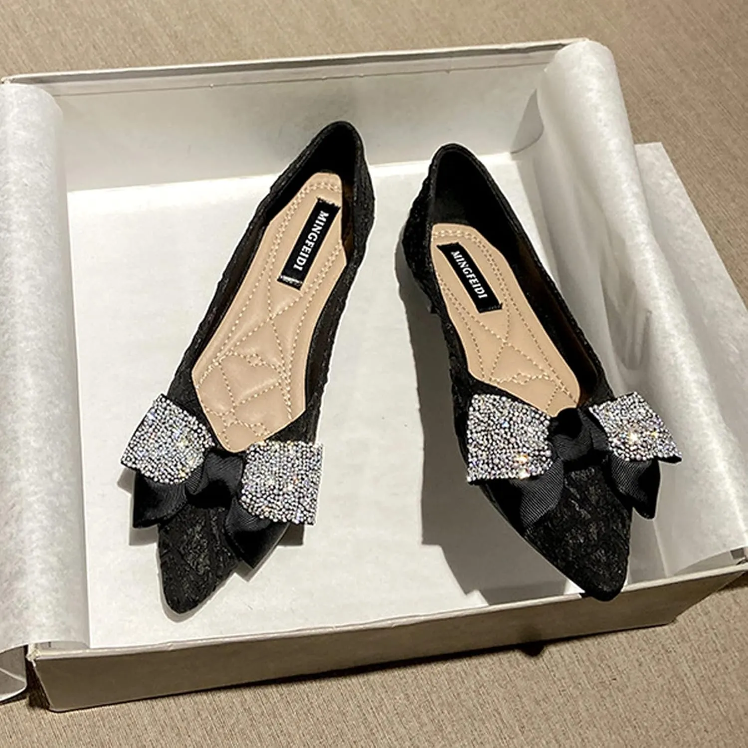 Women's Classic Bow-Knot Square Toe Ballerina Ballet Flats Slip on Dress Party Flat Shoes