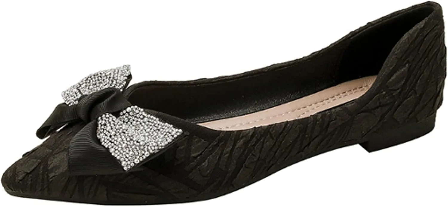 Women's Classic Bow-Knot Square Toe Ballerina Ballet Flats Slip on Dress Party Flat Shoes
