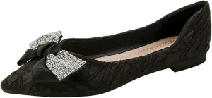 Women's Classic Bow-Knot Square Toe Ballerina Ballet Flats Slip on Dress Party Flat Shoes