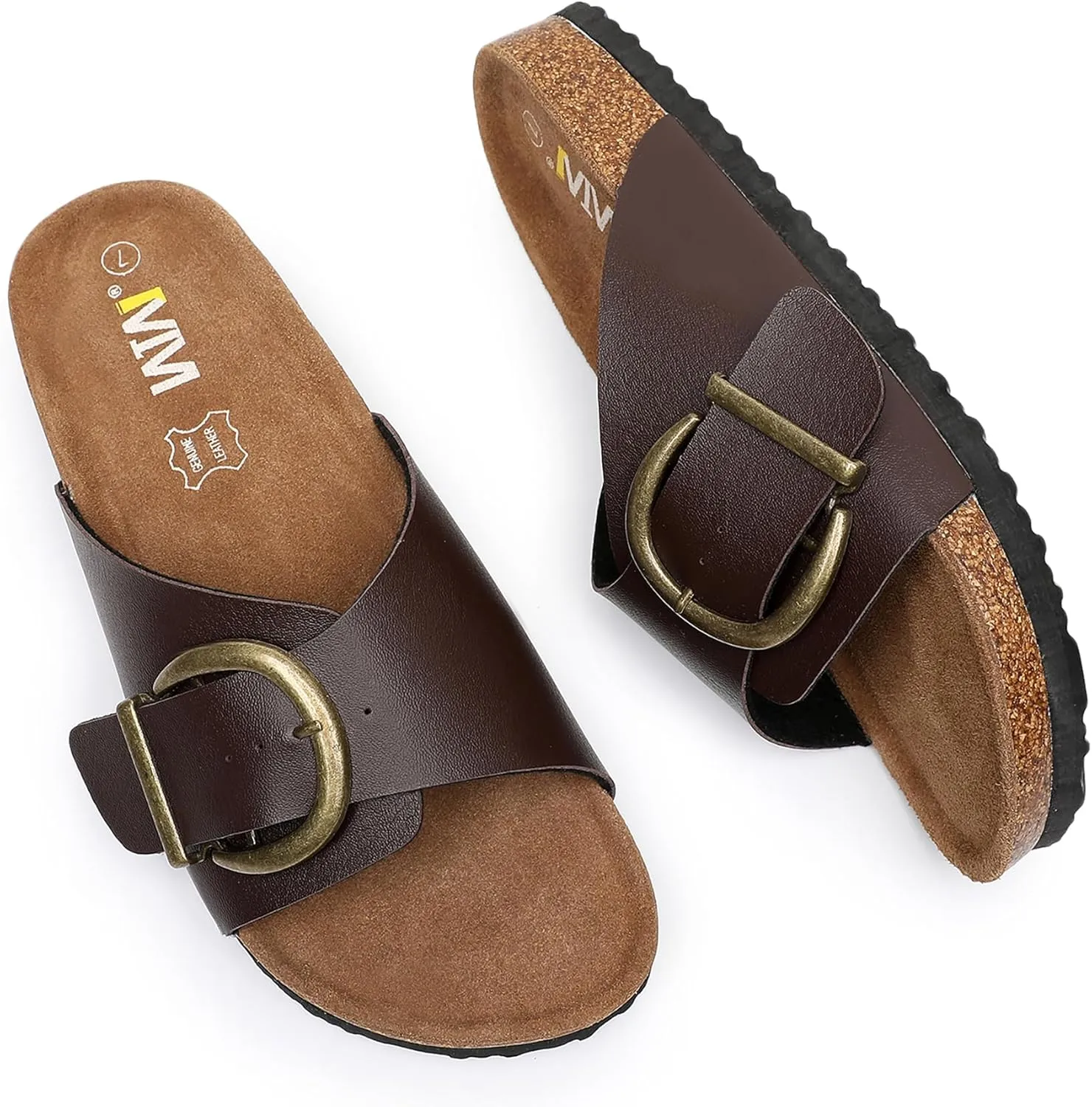 Women's Cork Footbed Sandals Cow Suede Summer Slide Sandals for Women with Adjustable Strap Buckle Open Toe Outdoor Beach Sandals