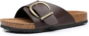 Women's Cork Footbed Sandals Cow Suede Summer Slide Sandals for Women with Adjustable Strap Buckle Open Toe Outdoor Beach Sandals