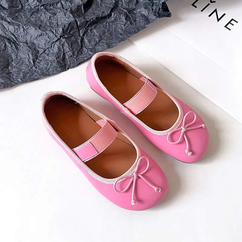 Women's Cute Sheepskin Round Toe Bowknot Ballet Elastic Strap Slip On Flat Shoes