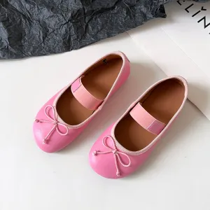 Women's Cute Sheepskin Round Toe Bowknot Ballet Elastic Strap Slip On Flat Shoes