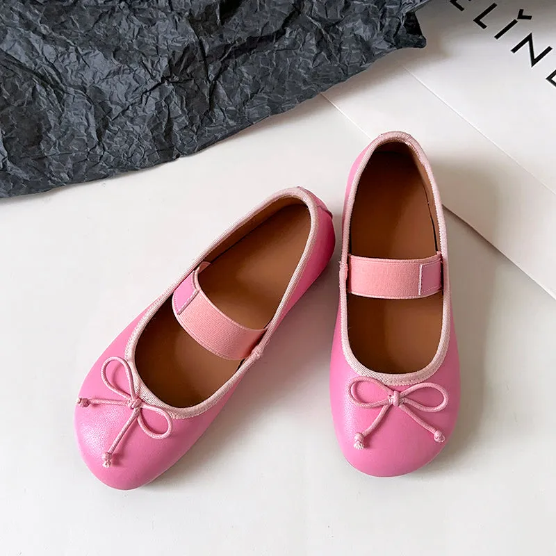 Women's Cute Sheepskin Round Toe Bowknot Ballet Elastic Strap Slip On Flat Shoes