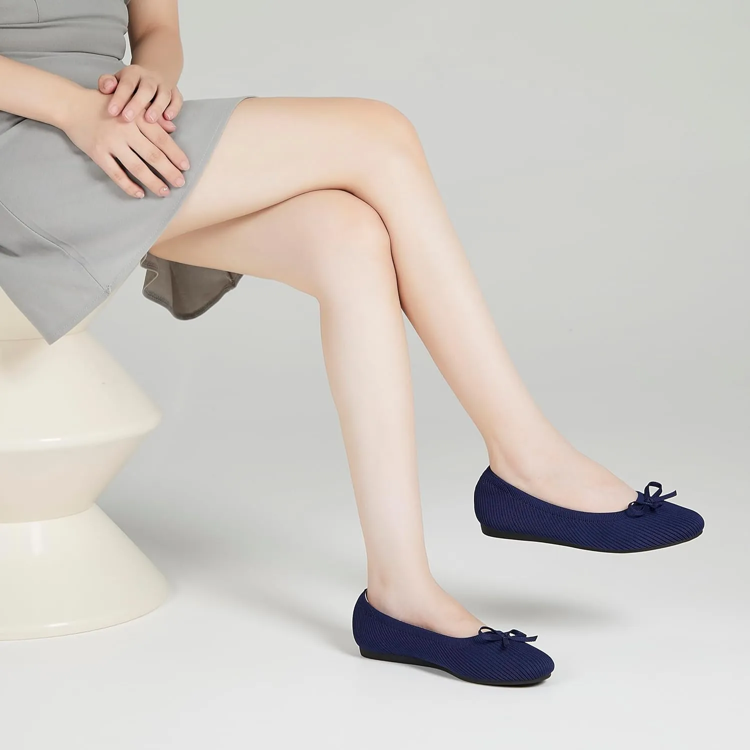 Women's Flats Shoes Knit Mesh Ballet Flats with Bow Comfortable Round Toe Washable Dressy Flat