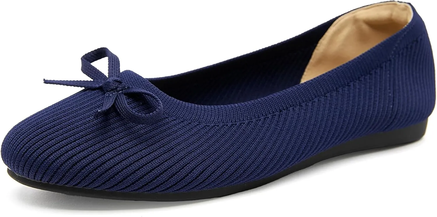 Women's Flats Shoes Knit Mesh Ballet Flats with Bow Comfortable Round Toe Washable Dressy Flat
