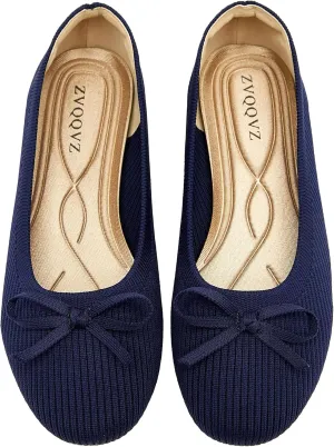 Women's Flats Shoes Knit Mesh Ballet Flats with Bow Comfortable Round Toe Washable Dressy Flat