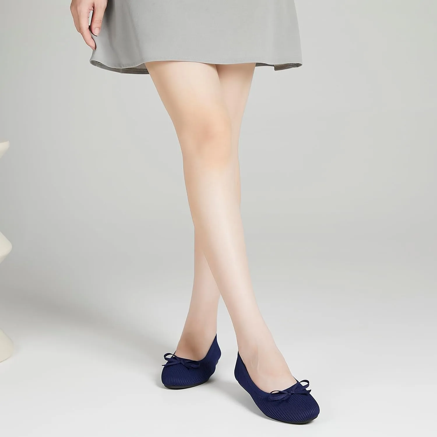 Women's Flats Shoes Knit Mesh Ballet Flats with Bow Comfortable Round Toe Washable Dressy Flat