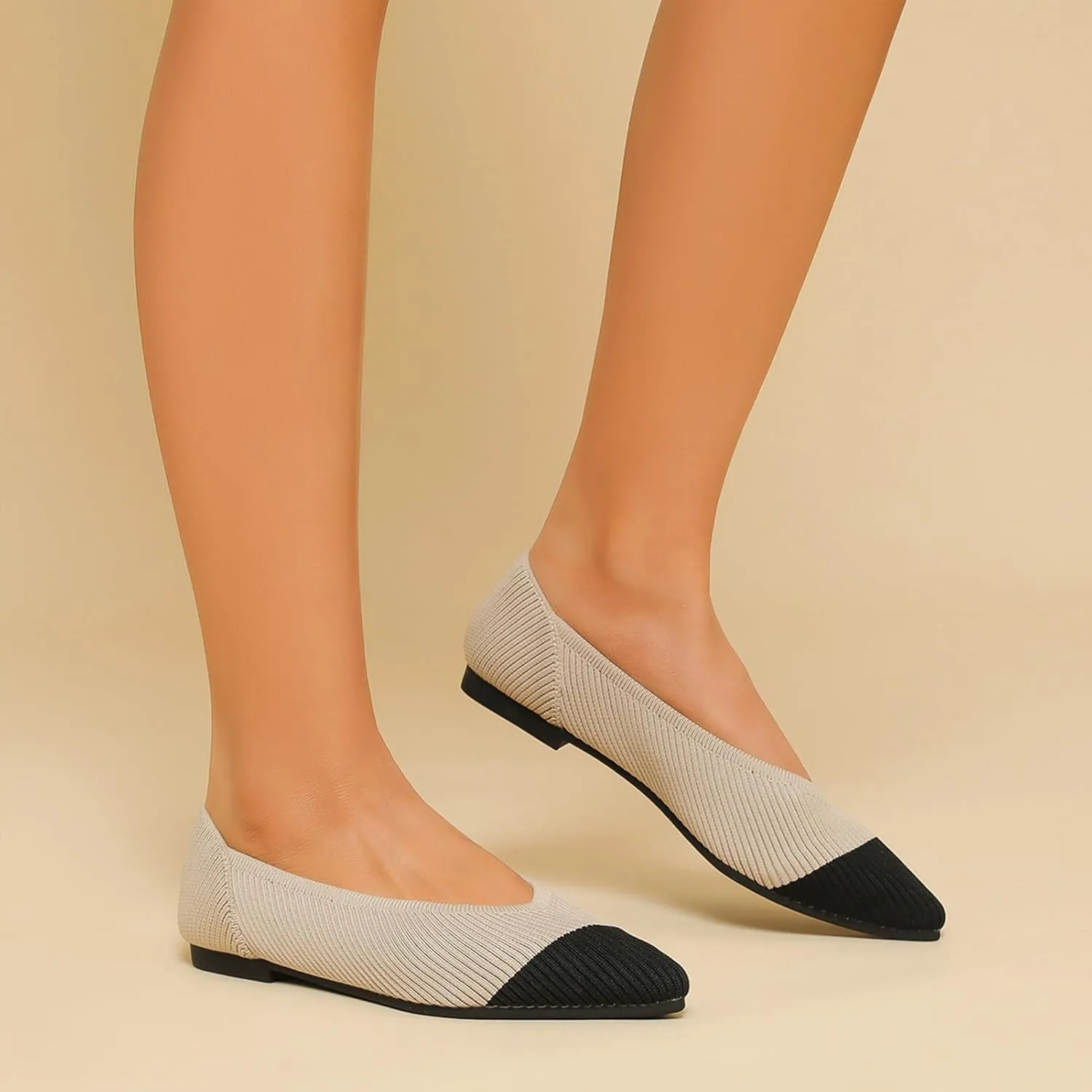 Women's Flats Shoes Pointed Toe Knit Ballet Comfortable Dressy Slip On Flat