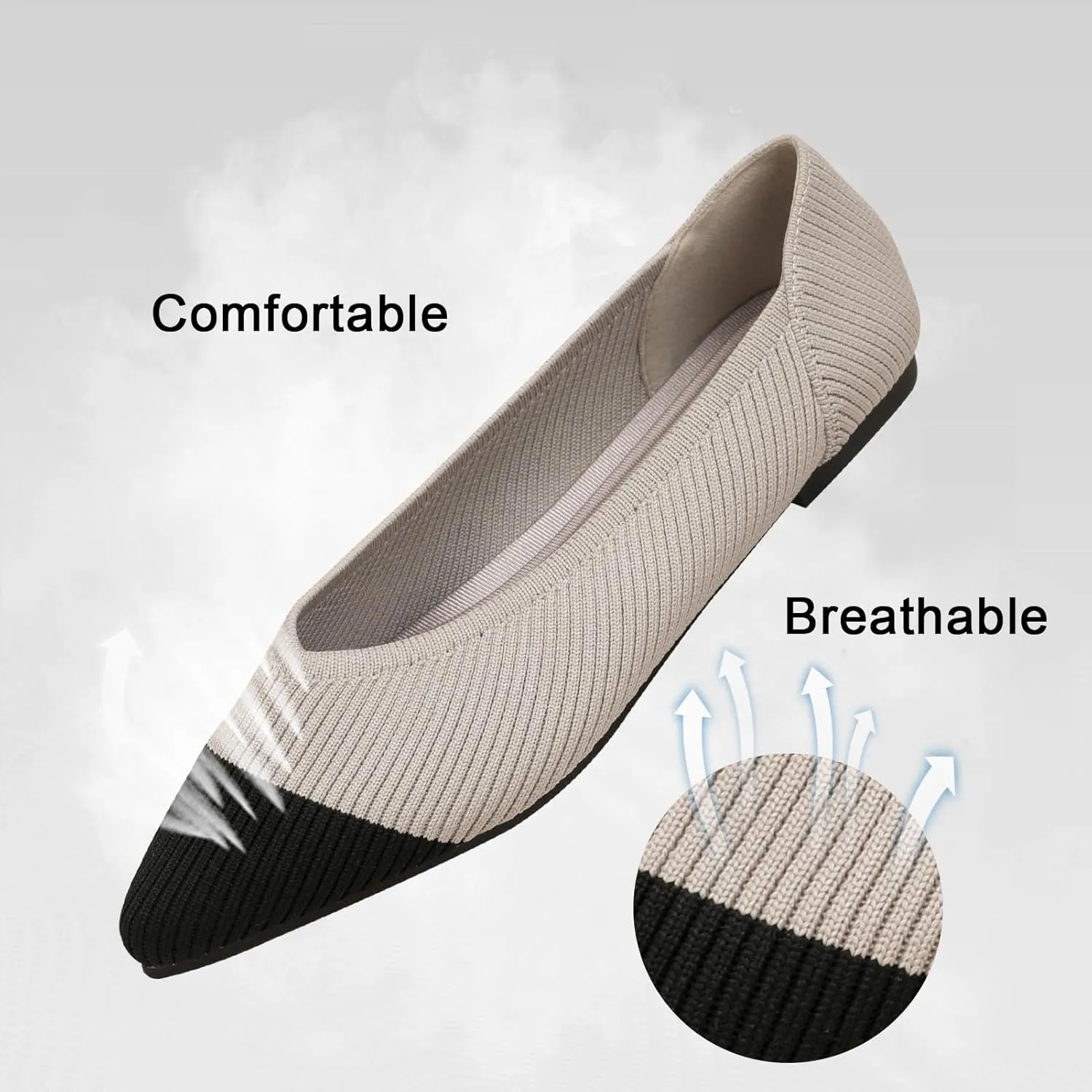 Women's Flats Shoes Pointed Toe Knit Ballet Comfortable Dressy Slip On Flat