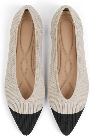 Women's Flats Shoes Pointed Toe Knit Ballet Comfortable Dressy Slip On Flat