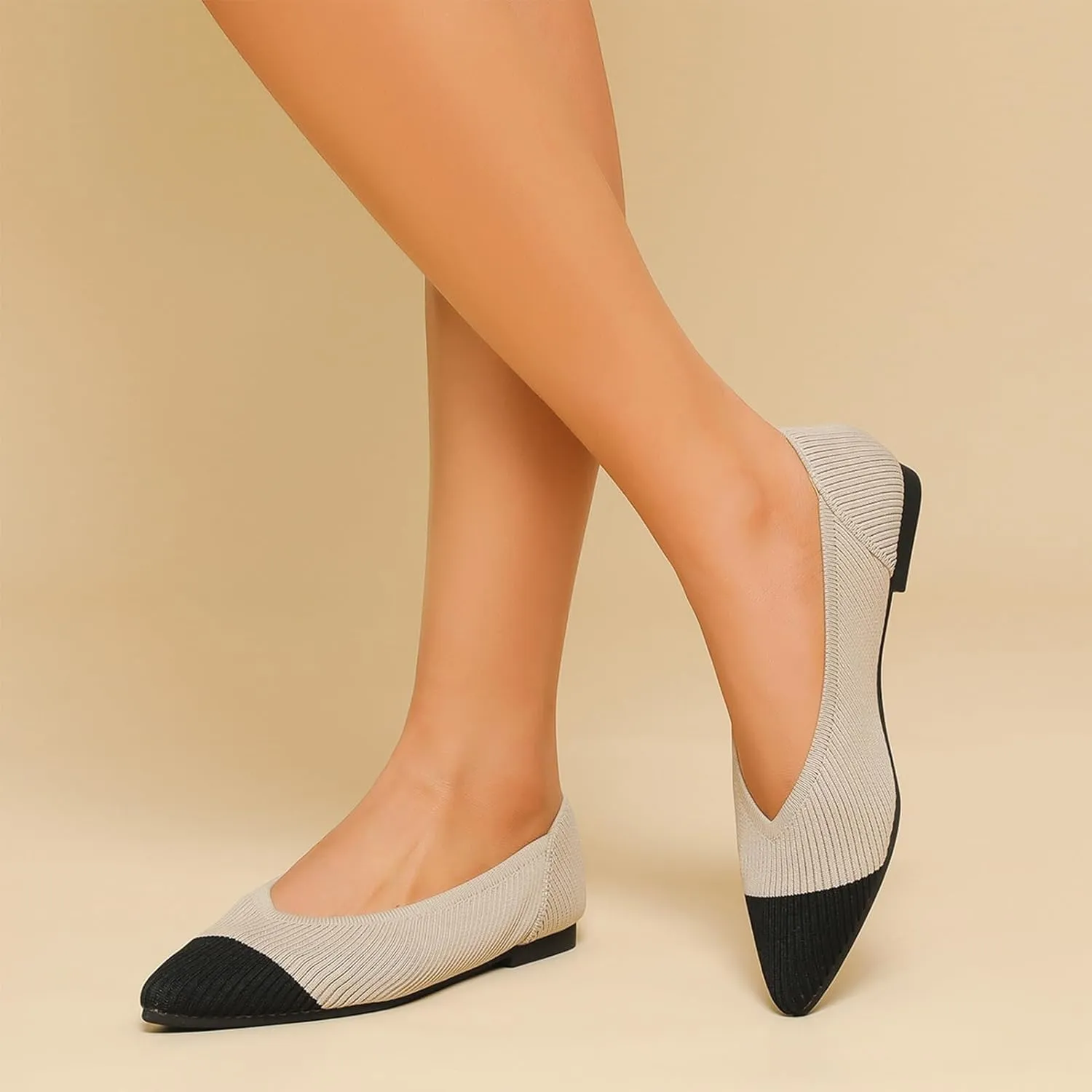 Women's Flats Shoes Pointed Toe Knit Ballet Comfortable Dressy Slip On Flat
