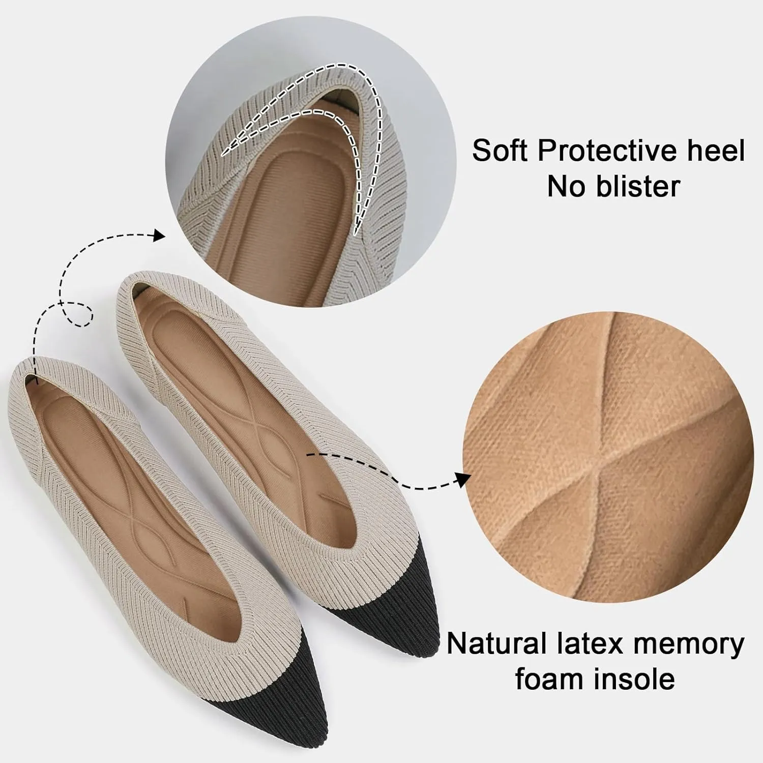 Women's Flats Shoes Pointed Toe Knit Ballet Comfortable Dressy Slip On Flat