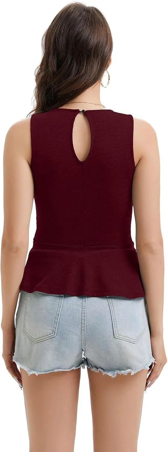 Women's Halter Neck Sleeveless Peplum Tank Top Back Button Ruffle Hem Soft Stretchy Summer Cami Casual Babydoll